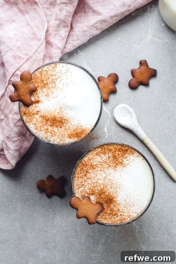 Close up of a frothy Adaptogenic Gingerbread Latte