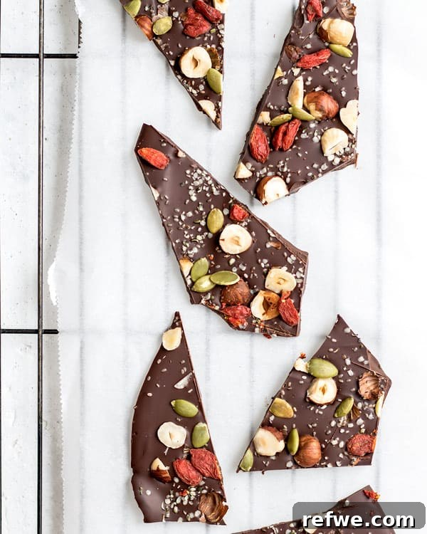Glow-Boosting Chocolate Bark 6 Crispy Superfood Chocolate Bark with nuts and seeds