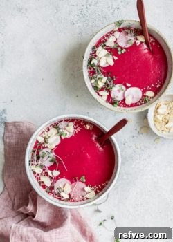 vegan beet, potato, and leek soup