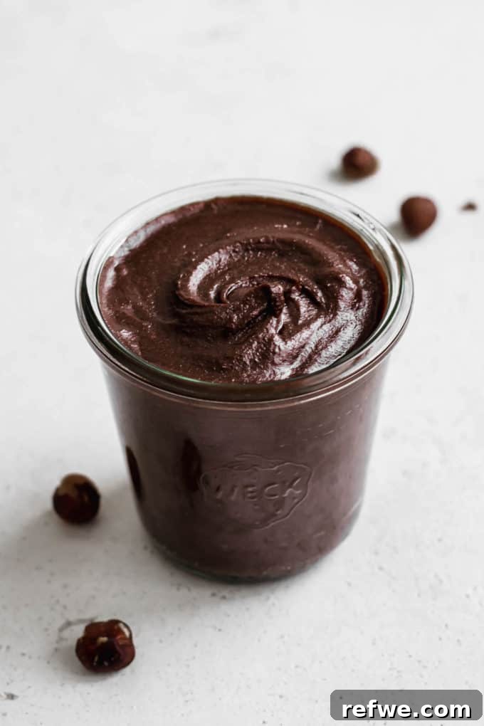Plant-Based Hazelnut Cacao Dream 2 A beautiful jar of Homemade Vegan Nutella, ready to be enjoyed.