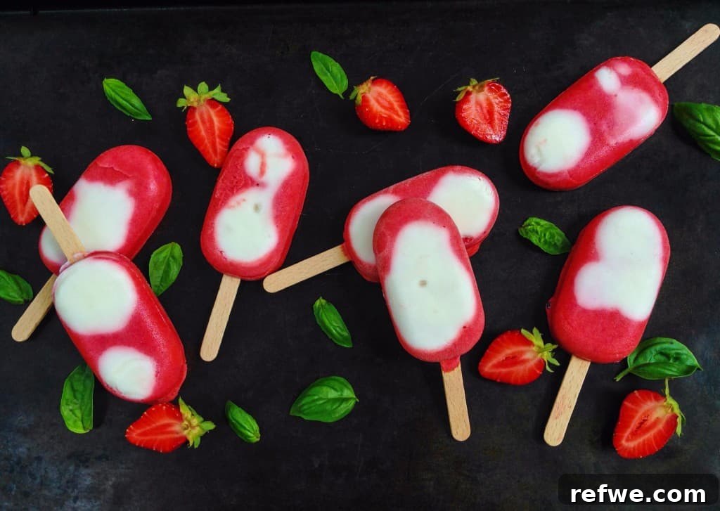 Refreshing Homemade Strawberry Basil Popsicles Creamy Strawberry Basil Popsicles, a refreshing homemade frozen treat