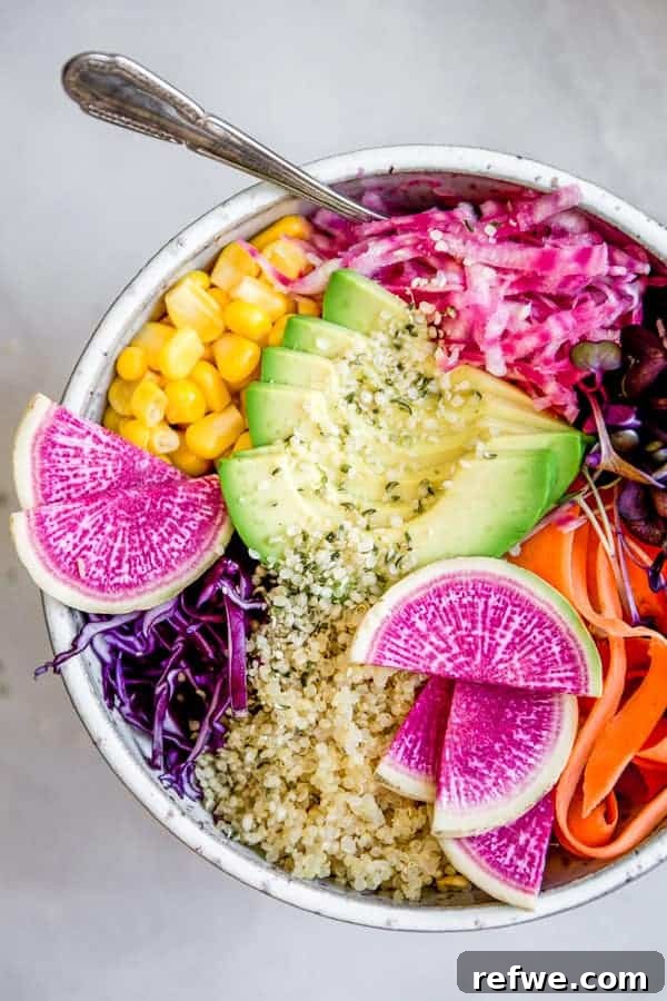 Vibrant Rainbow Wellness Bowls with Maple Tahini Drizzle 3 Colorful Rainbow Nourishment Bowls with maple tahini dressing for a healthy vegan lunch