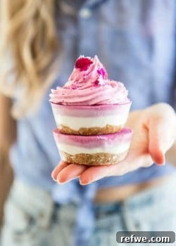 Raw Vegan Raspberry Cheesecakes: Healthy No-Bake Dessert with a creamy texture and vibrant color