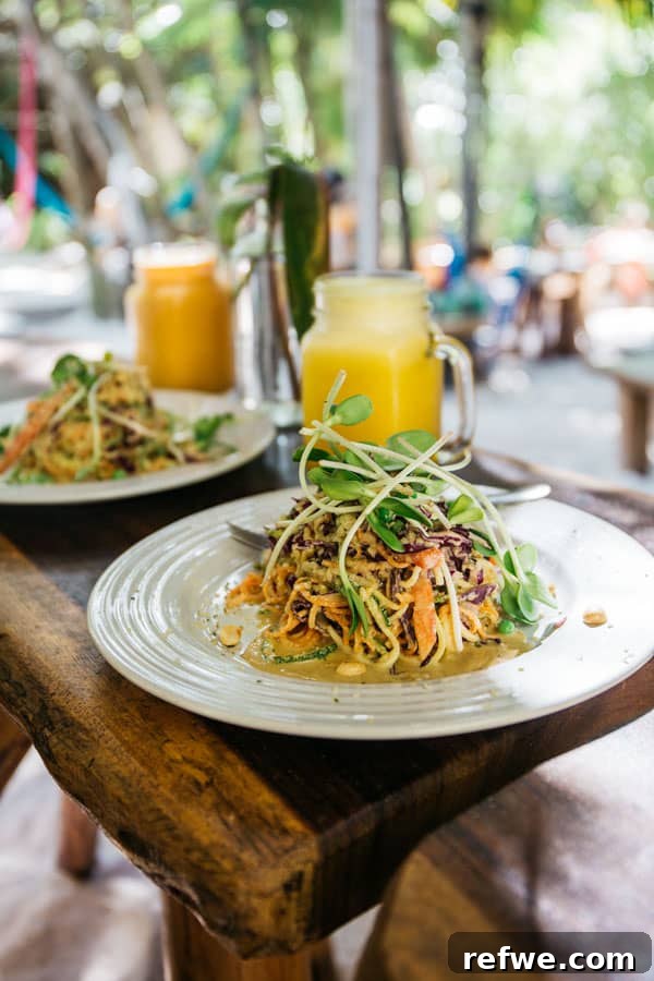 Delicious raw pad thai with vegetables and nuts at Raw Love Tulum