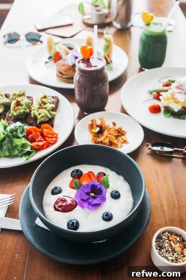 Grain-free plantain flour pancakes with fresh fruit at The Real Coconut Tulum