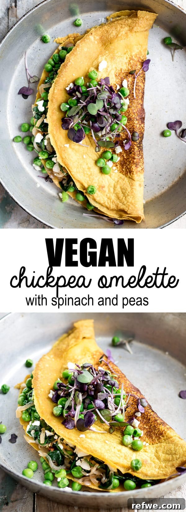Vibrant Vegan & Gluten-Free Chickpea Omelette with Spinach and Spring Peas 6 You won't believe how easy it is to make this chickpea omelette with spinach and spring peas! This vegan and gluten-free breakfast is made from chickpea flour for a healthy breakfast, perfect for meal prepping.
