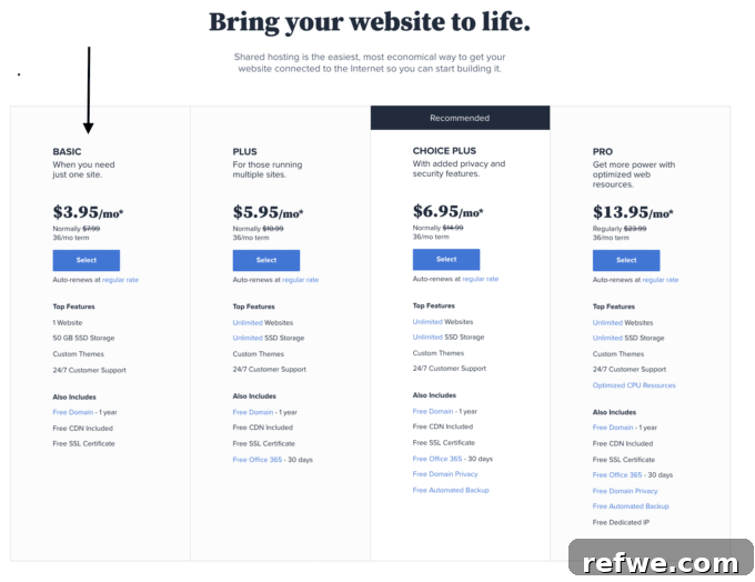 The Recipe for a Successful Food Blog Launch 3 Screenshot of Bluehost hosting plans and pricing