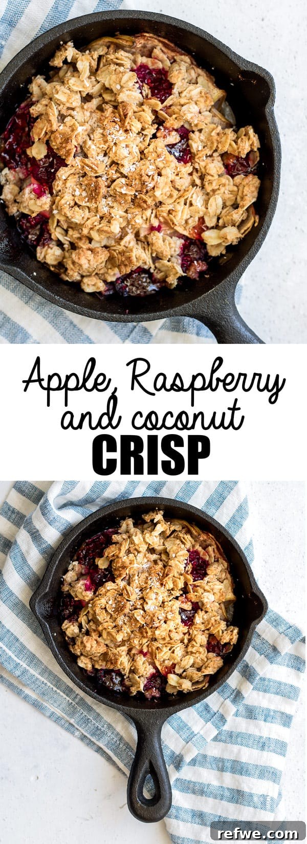 Tropical Apple Raspberry Coconut Crisp 8 Overhead shot of freshly baked apple raspberry coconut crisp, garnished
