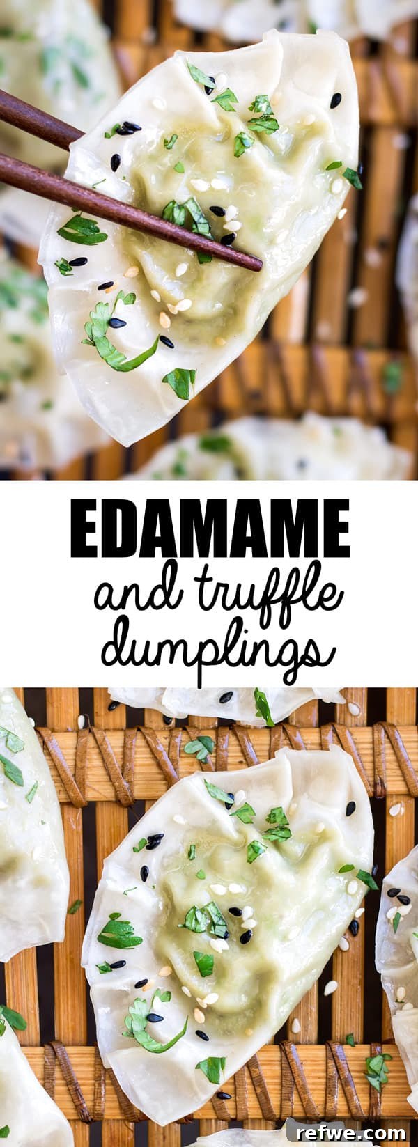 These Edamame and truffle dumplings are a delicious and healthy appetizer or snack recipe! You'll love how easy they are to make too! 