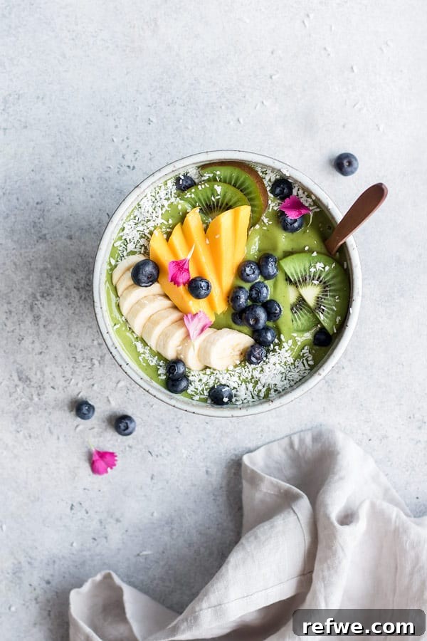 Power-Packed Green Smoothie Bowl 5 Superfood Green Smoothie Bowl ready to be served, showcasing its vibrant color and texture