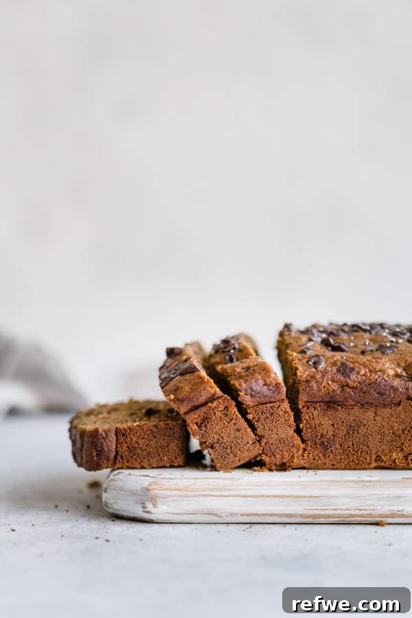 Rustic Rye Banana Bread with Dark Chocolate Chunks 4 stack of dark chocolate chip & rye banana bread slices