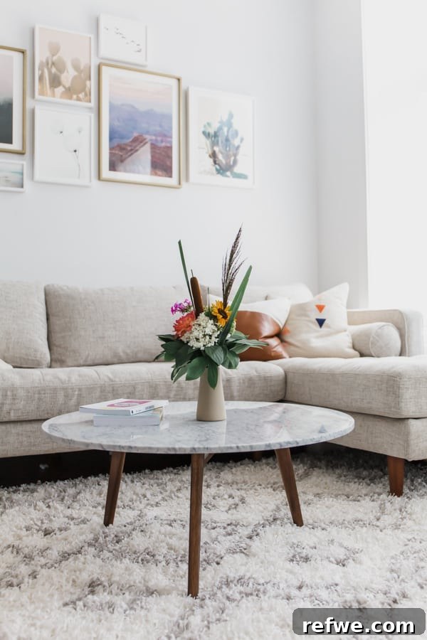 Cozy minimalist living room with natural light