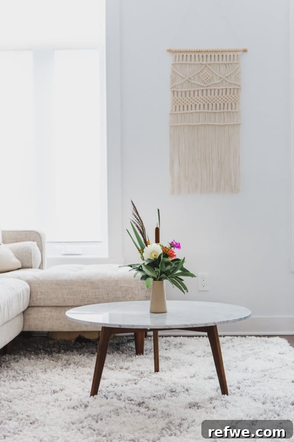 Neutral rug in a serene living room