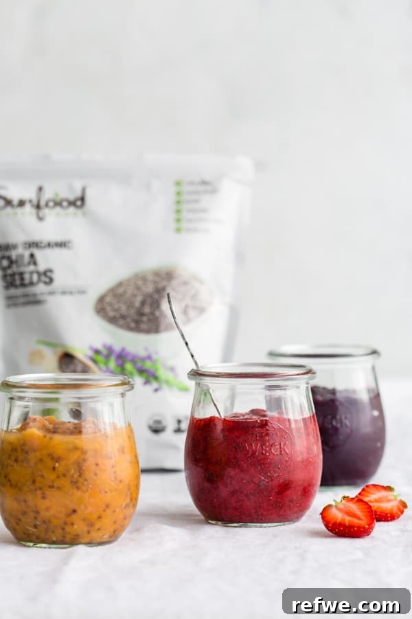Simple Chia Seed Jam: Three Flavorful Variations 3 Close-up of peach chia seed jam in a jar.