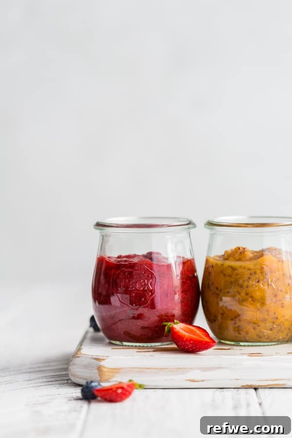 Simple Chia Seed Jam: Three Flavorful Variations 7 Fresh strawberry chia seed jam in a jar.