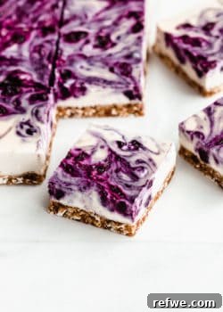 A vegan blueberry cheesecake bar