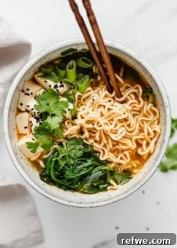 Healthy homemade vegan ramen in a serving bowl