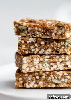 a stack of 4 puffed quinoa bars