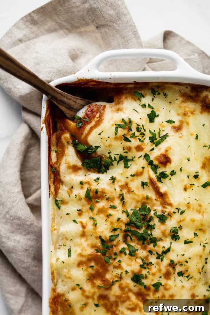 A slice of vegan moussaka on a plate