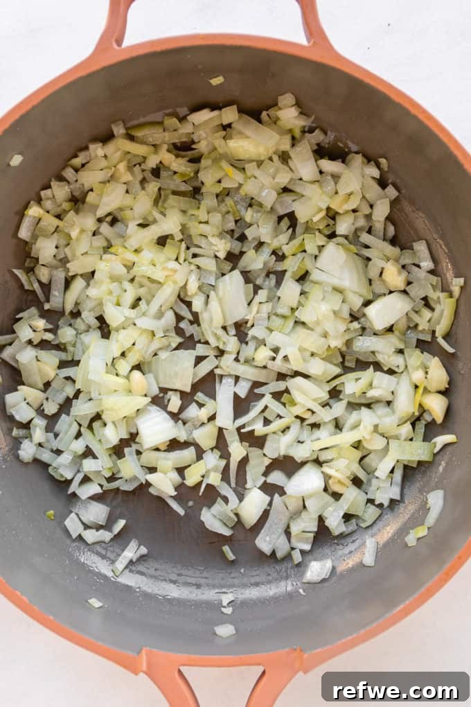 chopped onions and garlic in a pan