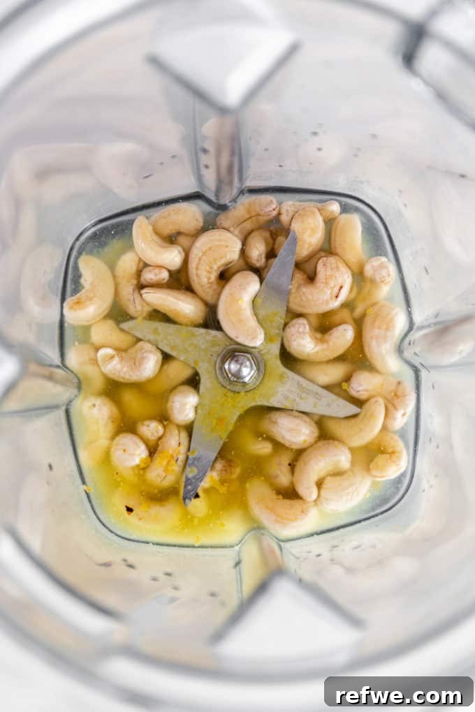 cashews, water and nutritional yeast in a blender
