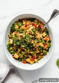 Delicious Vegan Cauliflower Fried Rice with Scrambled Tofu