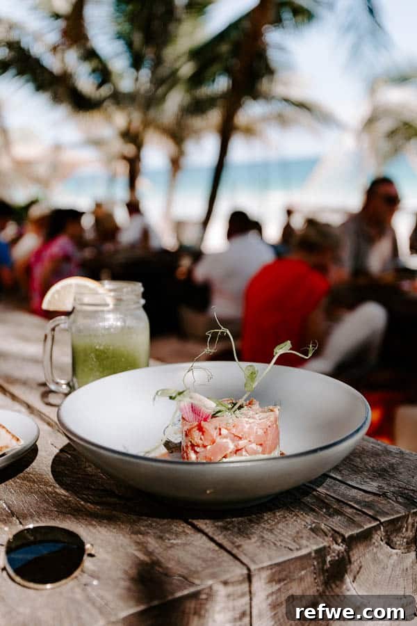 Tulum's Gastronomic Gems: A Foodie's Journey 33 Delicious tuna tartare served on the beach at La Popular, Nomade Tulum