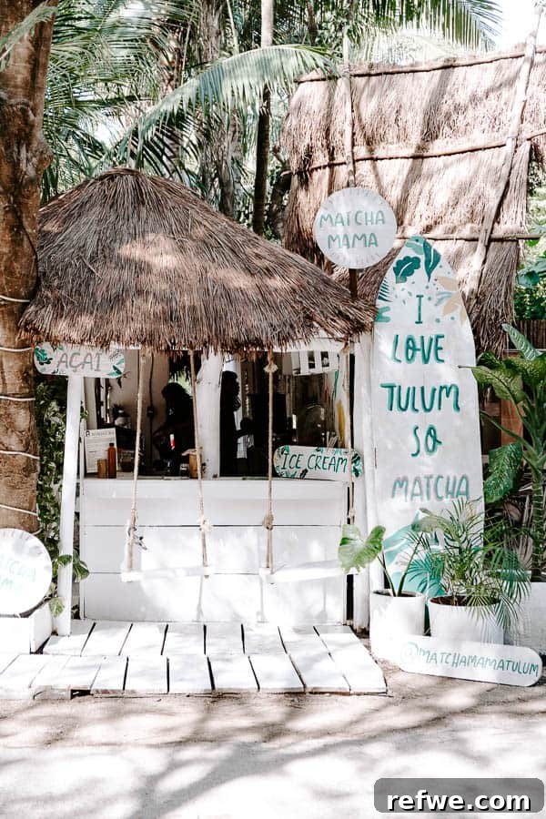 Tulum's Gastronomic Gems: A Foodie's Journey 34 The famous, photo-op worthy Matcha Mama stand in Tulum with swings
