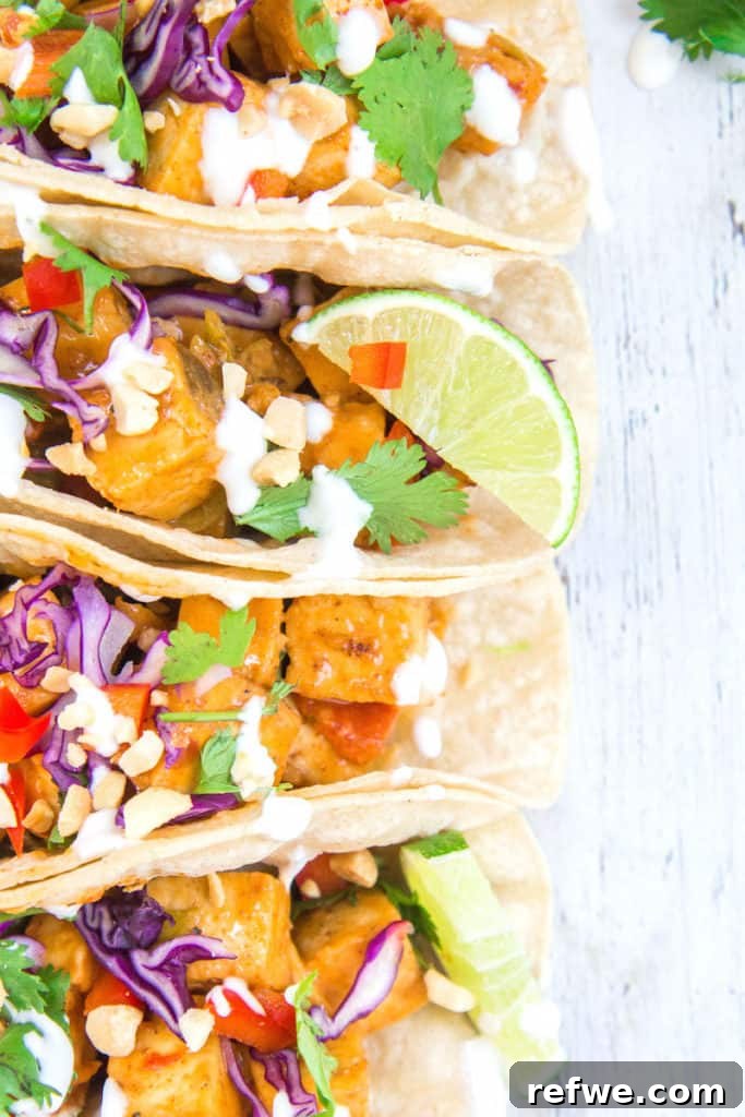 Arrangement of Thai Red Curry Tofu Tacos, ready to eat