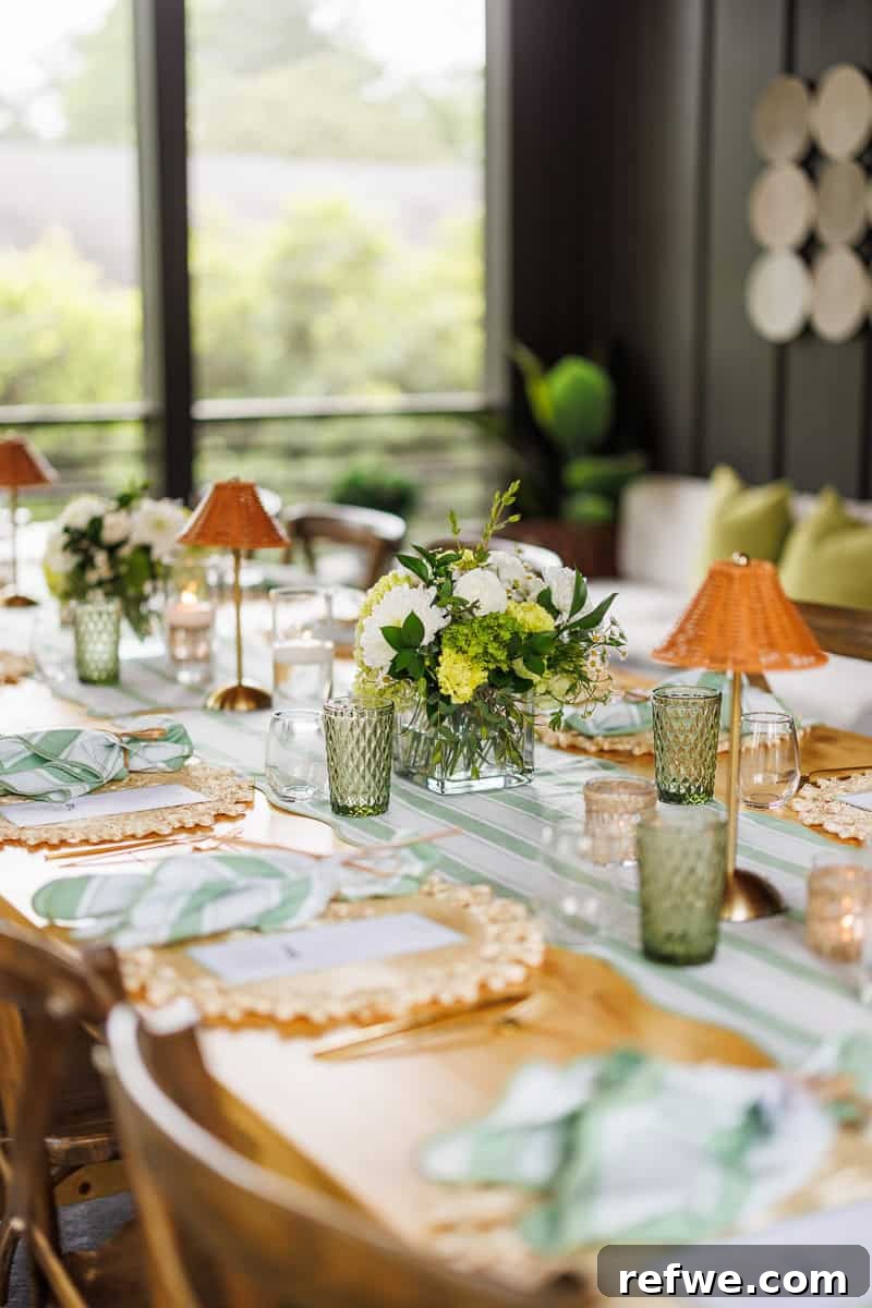 Fresh Air Retreat Recap: Highlights from Atlanta, GA 25 a tablescape with flowers and green place settings.