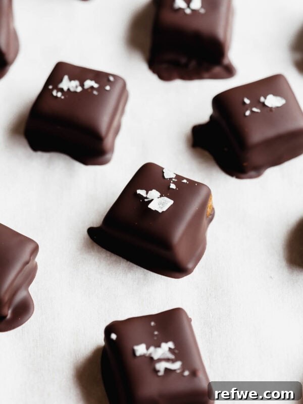 Creamy Greek Yogurt Chocolate Mousse Recipe for Decadent Dessert 12 Date caramels topped with maldon sea salt.