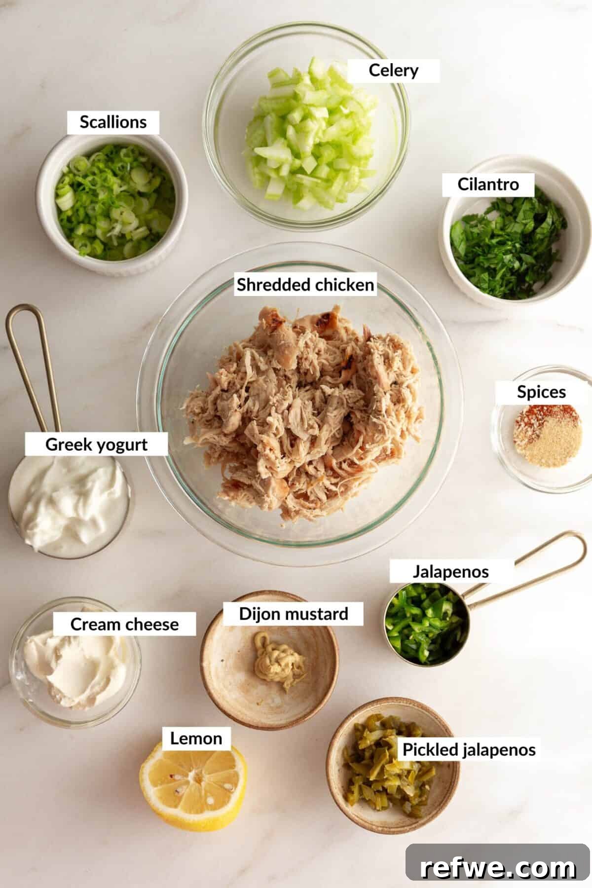 Jalapeño Popper Chicken Salad Recipe — Creamy, Spicy Lunch Idea 3 Ingredients for Jalapeno Popper Chicken Salad.