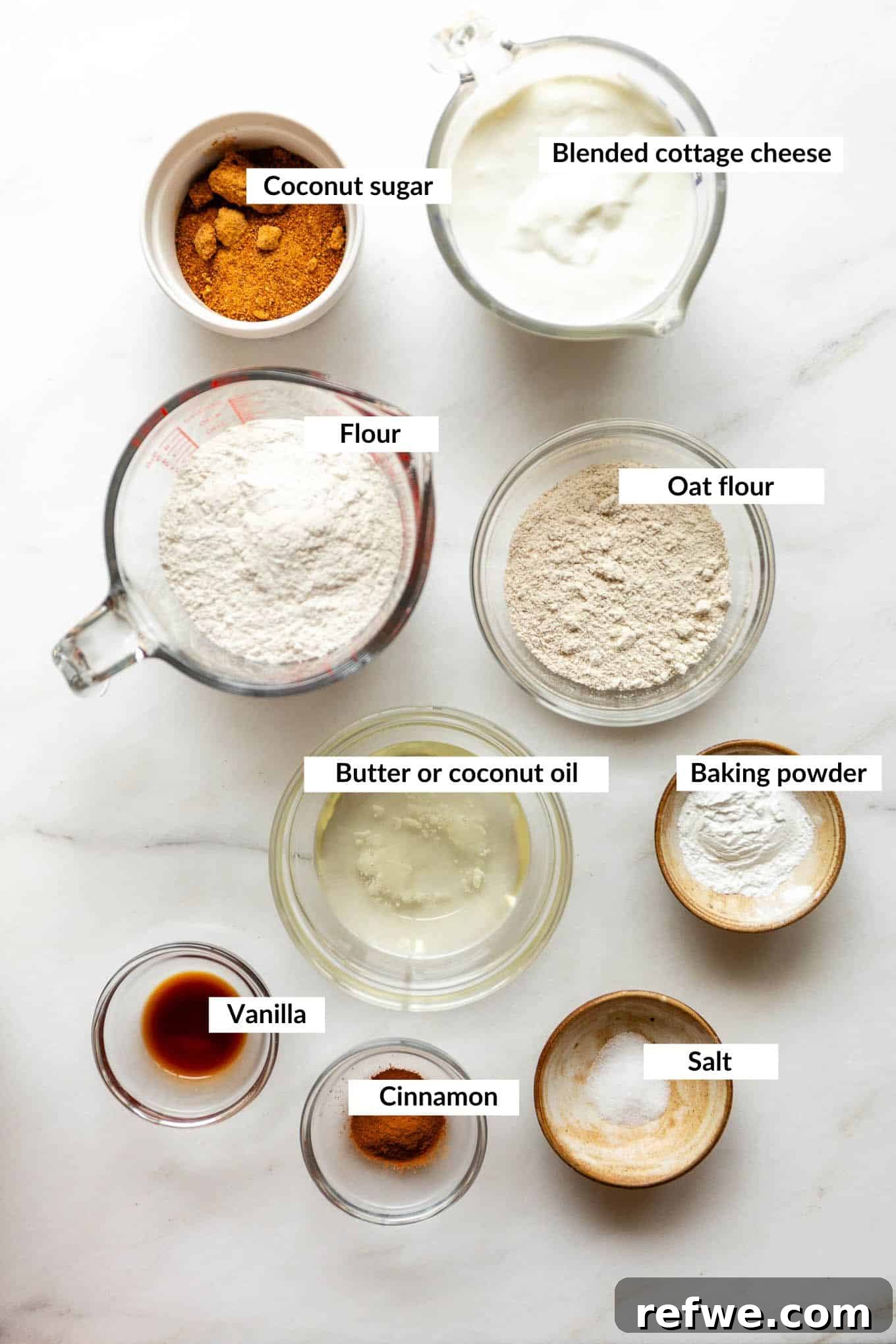 Cottage Cheese Cinnamon Rolls Recipe: Soft and Fluffy 3 Ingredients for cottage cheese cinnamon rolls including cottage cheese, flour, butter, and cinnamon.