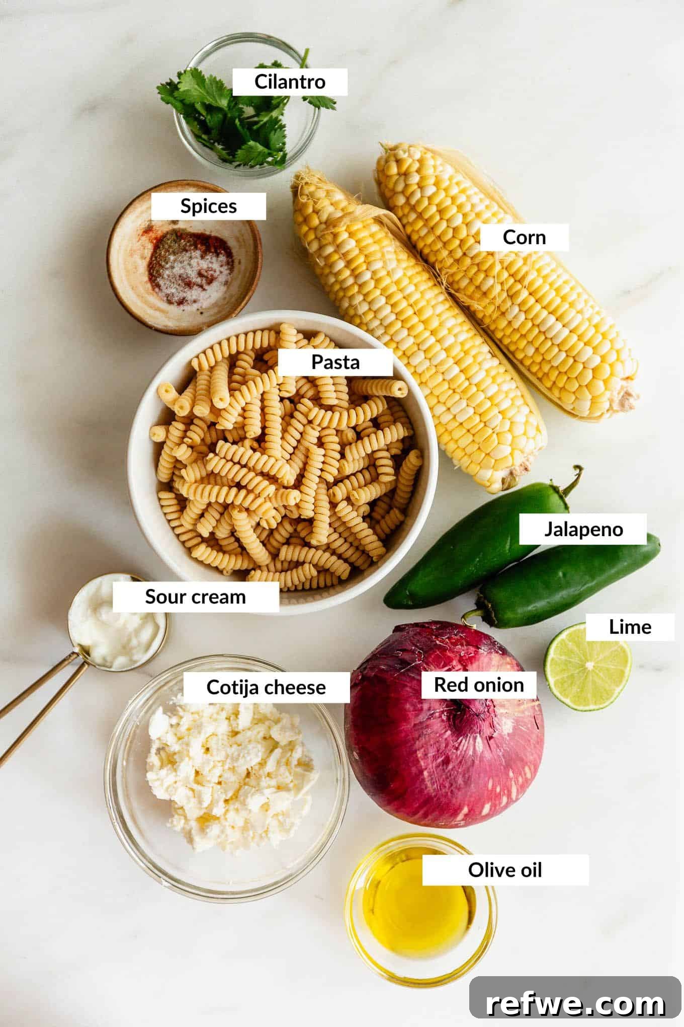 ingredients to make elote pasta salad.