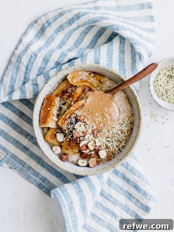Steel cut oats with maple fried bananas