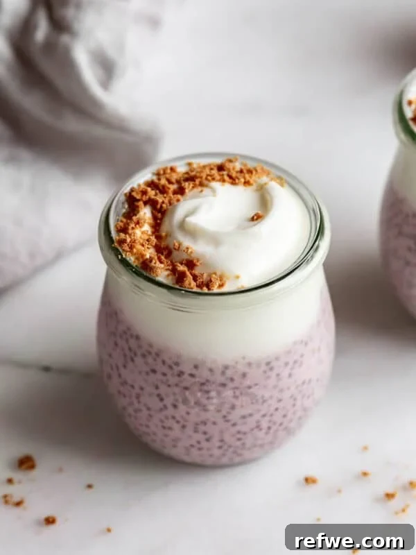 Creamy Greek Yogurt Peanut Butter Mousse Recipe 9 Protein chia pudding in a cup topped with graham cracker crumbs.