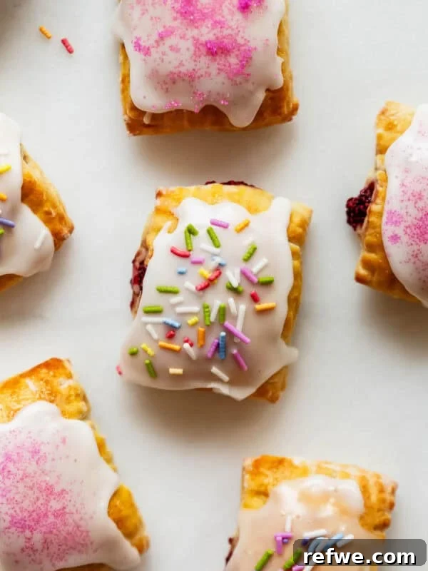 Baked Cottage Cheese Donut Holes Recipe 15 Cottage cheese dough pop tarts topped with icing sugar and sprinkles on a marble counter.